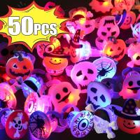 LED Luminous Halloween Rings Creative Pumpkin Ghost Skull Glowing in Dark Finger Rings Toys with Lights Christmas Party Decor