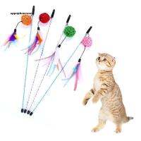 【OPHE】 Cat Feather Fluffy Ball Stick Teaser Kitten Interactive Wand Fun Playing Toy