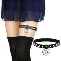 Sexy Rock Punk Spike Garter เข็มขัด Rivets ขาต้นขา Harness Pentagram สีดำ PU หนังผู้หญิง Goth อุปกรณ์เสริม