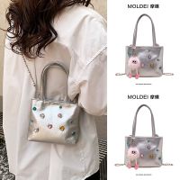 Summer summer high-end sense niche Messenger chain bag lady 2023 new mini silver color diamond handbag 【QYUE】