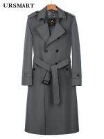 Super Long Windbreaker Men S,British Trench Coat,Double-Breasted Mid-Gray Long Dress ฤดูใบไม้ผลิและฤดูใบไม้ร่วงใหม่กว่าเข่าแฟชั่น Thi