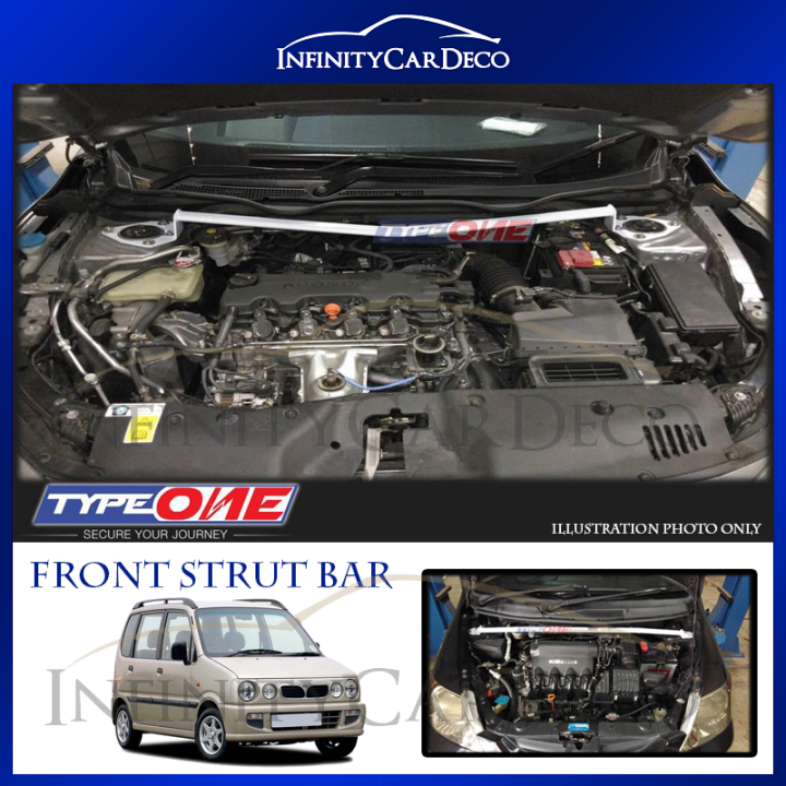 Type One 2 Point Front Strut Bar Safety Bar For Perodua Kenari FS2158