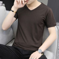 T-SHIRT เสื้อยืด คอวี แขนสั้น สีพื้น ผ้าCotton100%(สีเทาดำ)