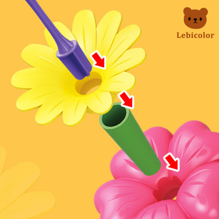 ชุดของเล่นการจัดดอกไม้บล็อกก่อสร้างสำหรับเด็กลายสวนดอกไม้สีสันสดใสของเล่นก่อสร้างของเล่นสำหรับเด็ก