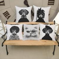 Vintage Black and White Dog Cat Animal Cushion Pillowcase Cool Man Home Decoration Room Office Sofa Chair Linen Throw Pillows