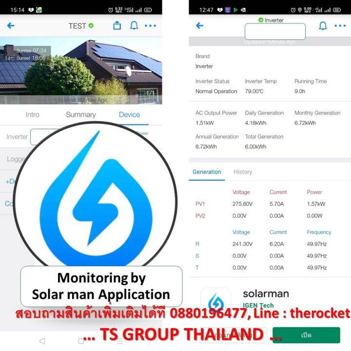 กริดไท-อินเวอร์เตอร์-solar-inverter-1-6-kw-ยี่ห้อ-sofar-รุ่น-1600tl-g3-แถม-wifi-โรงงาน-กันย้อนในตัว-แถม-ct-ควบคุมการผลิตกระแสไฟฟ้า-เครื่องศูนย์ไทย