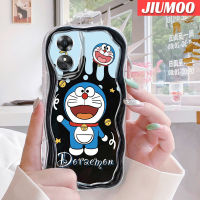 เคส JIUMOO สำหรับ OPPO เคส A17K A17การ์ตูนแฮปปี้โดราเอมอนเนื้อครีมขอบคลื่นเคสมือถือกันกระแทกแบบใสนิ่มเคสโปร่งใสลายกล้องถ่ายรูปสร้างสรรค์เรียบง่ายฝาครอบป้องกันอ่อนโยน