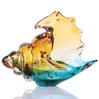 Glass Art Figurine Home Decor with Sea Shells Amber Glass Art Statue Bookcase Decoration