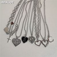 Kpop 2022 New Silver Color Heart Cross Pendant Chain Necklace For Women Couple Egirl Y2K EMO Punk Aesthetic Grunge Jewelry Gifts