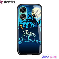 Jizetin เคสสำหรับ OPPO A78ปาร์ตี้ฮาโลวีนกันกระแทก4G เคสเครื่องประดับโทรศัพท์ลายฟักทองค้างคาวแม่มดความหวาดกลัวเคสกระจกเทมเปอร์ฝาครอบป้องกัน