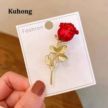Fashion Rose Flower Brooches Pins Women Rhinestone Zircon Corsage Jewlery  Gift