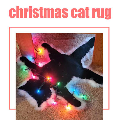 [wondering] คริสต์มาสแผ่นพื้นแมวตกแต่งขนตัดพรมปูพื้นแมวตุ๊กตาพรมน่ารักสร้างสรรค์เลียนแบบขนสัตว์คริสต์มาสตกแต่ง48*58ซม. พร้อมไฟ