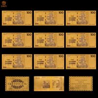 10PCS/Lot Zimbabwe 100 Dollar Money Gold Banknote in 24k Gold Plated With Gold 999 Metal Pure Gold For Collection