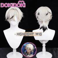 วิกผมคอสเพลย์ DokiDoki Arlan สำหรับผู้ชายหมวกวิกแบบอิสระสีขาวผมสีดำฮาโลวีน