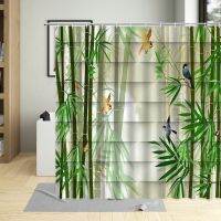 Green Plant Bamboo Forest Bird Shower Curtain Scenery View Sailboat Decoration Nathroom Bathtub Home Curtains Machine Washable