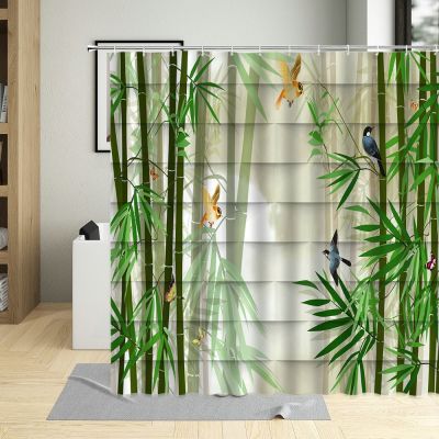 Green Plant Bamboo Forest Bird Shower Curtain Scenery View Sailboat Decoration Nathroom Bathtub Home Curtains Machine Washable