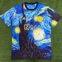 เสื้อเจอร์ซีย์23/24 Ajax รุ่นพิเศษหมายเลข21เดอจองแขนสั้นลำลองชุดสำหรับฝึกซ้อมฟุตบอลแนวคิดก่อนการแข่งขัน