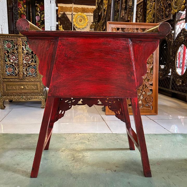 งานคุณภาพ-ตู้ขาจีน-2-ลิ้นชัก-ตู้ไม้แกะสลัก-ตู้จีน-โต๊ะจีน-สูง-65x60x35-cm-สีแดง-ทอง-กระจกสี-โต๊ะวางพระบูชา-วางองค์เทพ-ตู้หัวเตียง-wooden-cabinet