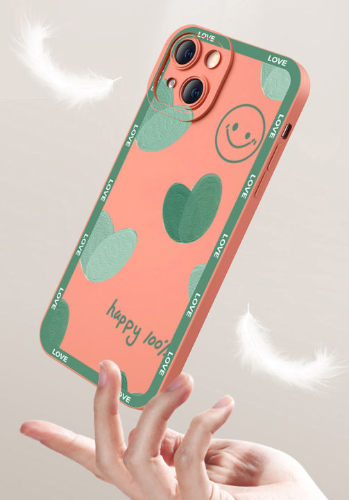 เคสโทรศัพท์สำหรับ-xiaomi-redmi-a1-a2-4g-note-9-10-11-12-pro-5g-9c-10a-10s-11s-12c-12s-smile-เขียว-love-ขอบสี่เหลี่ยม-cover-ฝาครอบป้องกัน-lene