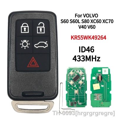 ♨✤ hrgrgrgregre Chave de carro inteligente remota entrada Fob 5 botões apto para XC60 S60 S60L V40 V60 S80 XC70 433Mhz FSK ID46 FCCID KR55WK49264