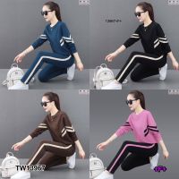 TW13967 Set 2 ชิ้น เสื้อแขนยาวแต่งแถบเส้น + กางเกงขายาว  Set of 2 pieces, long sleeve shirt with stripes + long pants