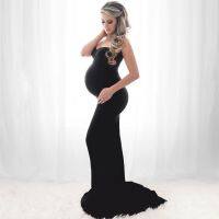 Stretchy Cotton Maternity Photography Dresses Off-the-shoulder Fitting Pregnant Woman Baby Shower Dresses Pregnancy Photo Shoot