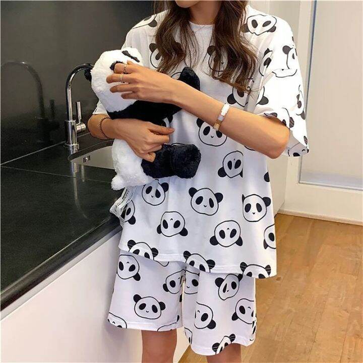 womens-spring-summer-new-shorts-sleeved-trousers-pajamas-casual-large-size-cute-cartoon-pajamas-women-casual-home-clothes-suit