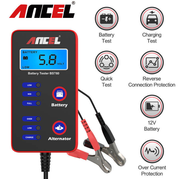 ANCEL BST60 6V/12V/24V Battery Analyzer Digital AGM/GEL/EFB LeadAcid Battery Checker with