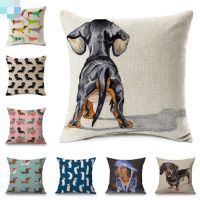 Dachshund Dog Cushion Covers Sausage Dog Painting Cotton Linen Decorative Pillow Covers Bedroom Sofa Home Decoration 45X45cm Tapestries Hangings