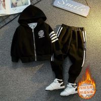 【Ready】? Boys sports suit childrens new autumn and winter fleece childrens clothes and pants two-piece set 3-10 years old