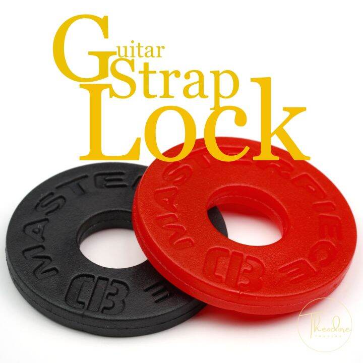 Guitar Strap Lock (2 pieces) 4mm Thick Black or Red Silicon Rubber