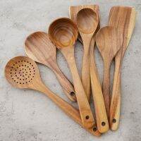 Reusable Natural Wood Cooking Utensil Set Spatula Soup Spoon Brush Ladle Pasta Colander Non-stick Cookware Home Kitchen Tool Kit