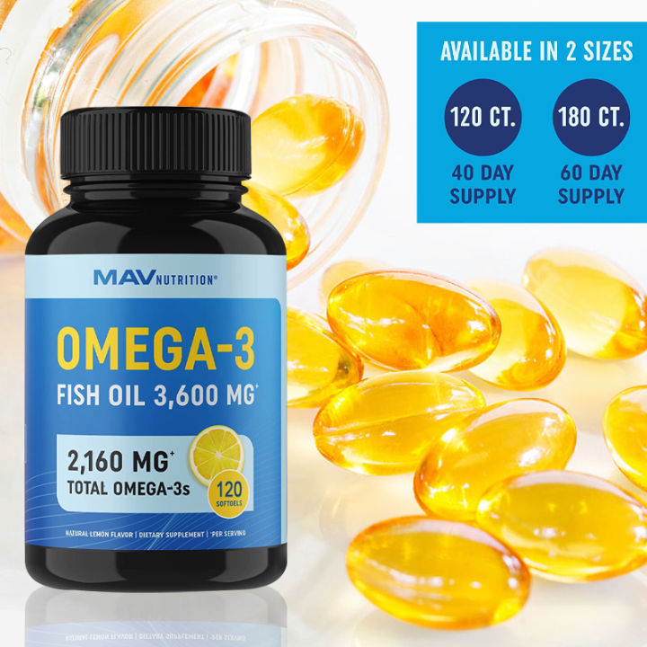 MAV Nutrition Omega 3 Fish Oil Triple Strength, 3,600 mg, NonGMO