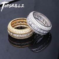 {Xixi Ornamจิวเวลรี่} TOPGRILLZ Baguette Zircon 39; S วัสดุทองแดงนำโชคทองสีเงิน AAA ลูกบาศก์เพทายแหวนเย็นเครื่องประดับแฟชั่นฮิปฮอป