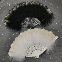 Chinese Style Feather Folding Fans with Pendant Wedding Party Gift Girls Dance Fan Cosplay Prop Home Decoration