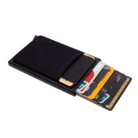 Slim Aluminum Wallet with Elasticity Back Pouch ID Credit Card Holder Mini RFID Wallet Automatic Pop Up Bank Card Case Fashion