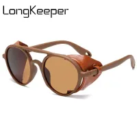 Vintage Steampunk Sunglasses Men Women Leather With Side Shields Style Round Sun glasses Ladies Cool Glasses UV400 Gafas