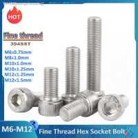 ♠☬☜ 304 Stainless Steel Fine Thread Hex Hexagon Socket Cap Screws A2 Allen Bolts M6x0.75 M8x1 M10x1 M10x1.25 M12x1.5