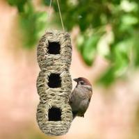 TEXBird House Nest 3 Holes Windproof Portable Natural Woven Hanging Bird Supplies