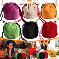 【LZ】❐  Saco De Embalagem De Veludo Laranja Com Cordão Sacos De Presente De Halloween Bolsa De Doces Treat or Trick Gift Box Favores De Natal 10 Pcs 20Pcs