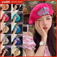 PING3693 สีแดงเเดง หมวกสำหรับจิตรกร งานปัก ระบายอากาศได้ระบายอากาศ รักหมวกเบเร่ต์ ใช้งานได้หลากหลาย บางและบาง หมวกทรงแปดเหลี่ยม สำหรับผู้หญิง