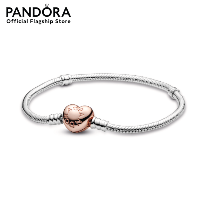 pandora-sliver-heart-clasp-snake-chain-bracelet-เครื่องประดับ-สร้อยข้อมือ-สีโรส-โรส-สร้อยข้อมือสีโรส-สร้อยข้อมือโรส-สร้อยข้อมือหัวใจ-หัวใจ-ชาร์ม