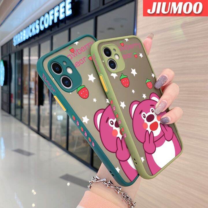 เคส-jiumoo-สำหรับ-iphone-11-pro-11-pro-max-เคสการ์ตูนน่ารักลายหมีสตอเบอร์รี่เปลือกแข็งขุ่นกันกระแทกคลุมทั้งหมดซิลิโคนเคสโทรศัพท์มีลายป้องกันเลนส์กล้องเคสนิ่ม