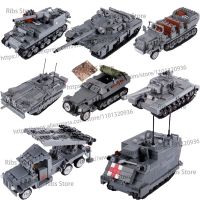 WW2 US Army German Tank Car Building Blocks Soldier Figures Military Vehicle M577 M12 Soviet Katyusha T64A MOC Bricks Toys D410