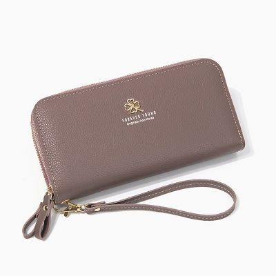 Wallet Women Long Zipper Four Leaf Clover Letter Printing Coin Purses Female Wristband Phone Bag Multi-card Holder Money Clip