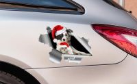Merry Christmas Sticker สำหรับรถยนต์ สติกเกอร์สุนัขแม่เหล็กคริสต์มาสตลก ซานตาคลอส Merry Christmas Tree Sticker ประตูโลหะ