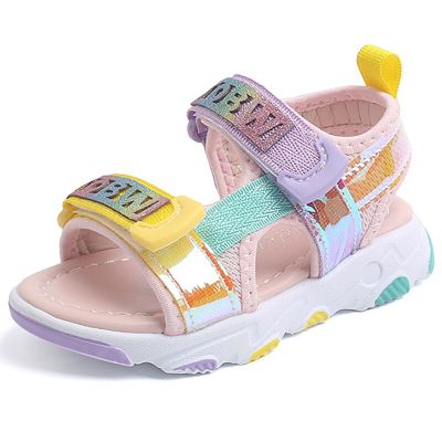 Fashion Girls Beach Sandals Casual Comfortable Soft Bottom Hook &amp; Loop Beach Shoes for Kids Childrens Toddler Flats Size 21-30