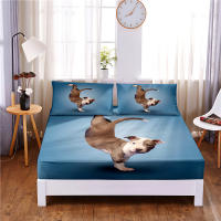 A Lively Dog Digital Printed 3pc Polyester Fitted Sheet Mattress Cover Four Corners with Elastic Band Bed Sheet Pillowcases