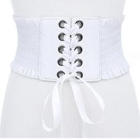 Women Up Elastic Faux Ladies Soft PU Leather Wrap Around Tie Corset Cinch Waist Wide Waistband Corset Stretch Cross Dress Belt