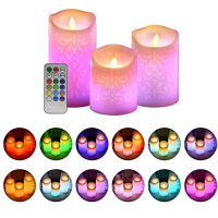 HQXING 12 Changing Colors Flameless Candles Battery Operated Pillar Real Wax Electric Candle Sets With 24 Hours Timer